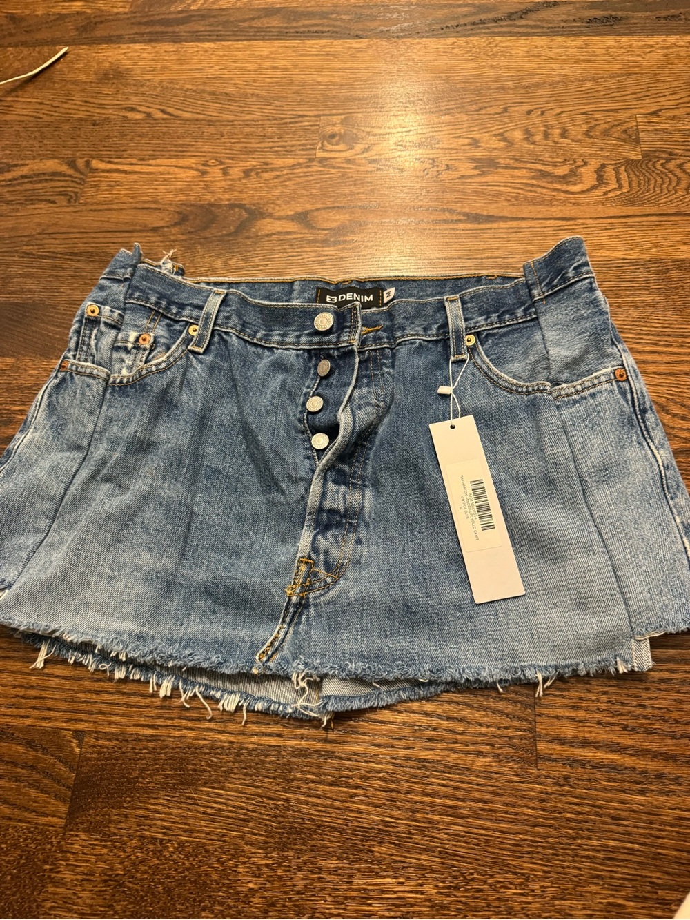 Denim Mini Skirt with Button Front - Light Blue